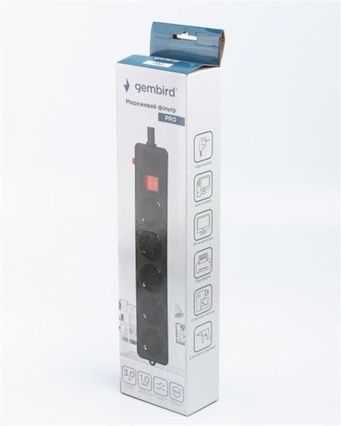 Фільтр живлення Gembird Pro (SPG5-G-10B-PRO) 5 розеток, 3м, чорний 449521 фото