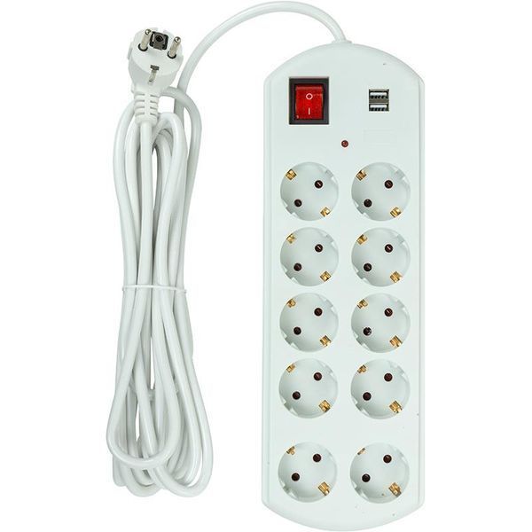 Фільтр живлення PowerPlant YS-N6065/5 (EX610556) 10 розеток, 2xUSB, 5 м, євростандарт, білий 552964 фото