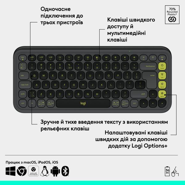 Клавiатура бездротова Logitech Pop Icon Keys Graphite (920-013157) 530296 фото