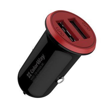 Автомобільний зарядний пристрій ColorWay (2USB,3.4A, 17W) Red/Black (CW-CHA026-BK) 358025 фото