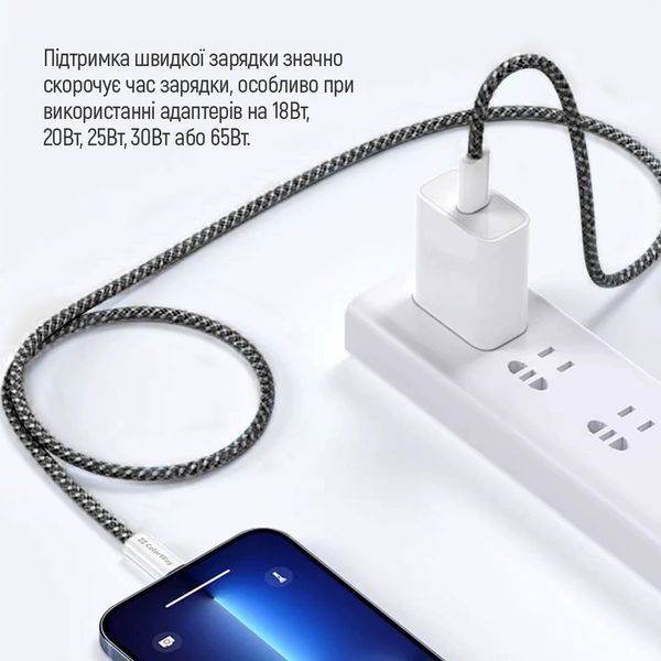 Кабель ColorWay USB Type-C + USB Type-C (M/M), 3.0 А, 1 м, Black (CW-CBPDCC061-BK) 525067 фото