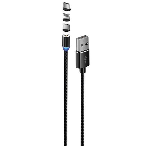 Кабель ColorWay Magnetic USB - Lightning + micro USB + USB Type-C (M/M), 2.4 А, 1 м, Black (CW-CBUU020-BK) 305929 фото
