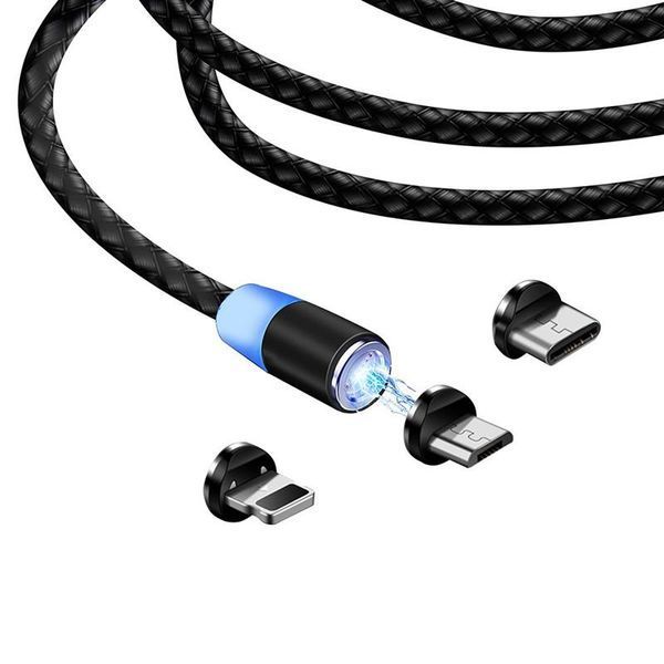 Кабель ColorWay Magnetic USB - Lightning + micro USB + USB Type-C (M/M), 2.4 А, 1 м, Black (CW-CBUU020-BK) 305929 фото