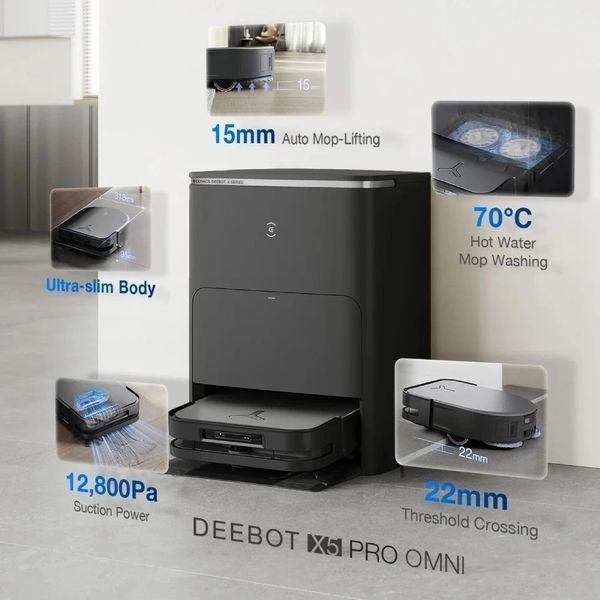 Робот-пилосос Ecovacs Deebot Ozmo X5 Pro Omni (DDX39) Black 540589 фото