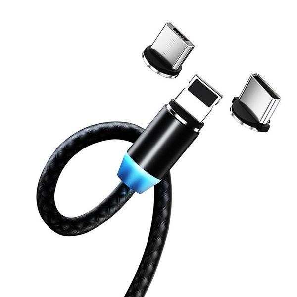 Кабель ColorWay Magnetic USB - Lightning + micro USB + USB Type-C (M/M), 2.4 А, 1 м, Black (CW-CBUU020-BK) 305929 фото