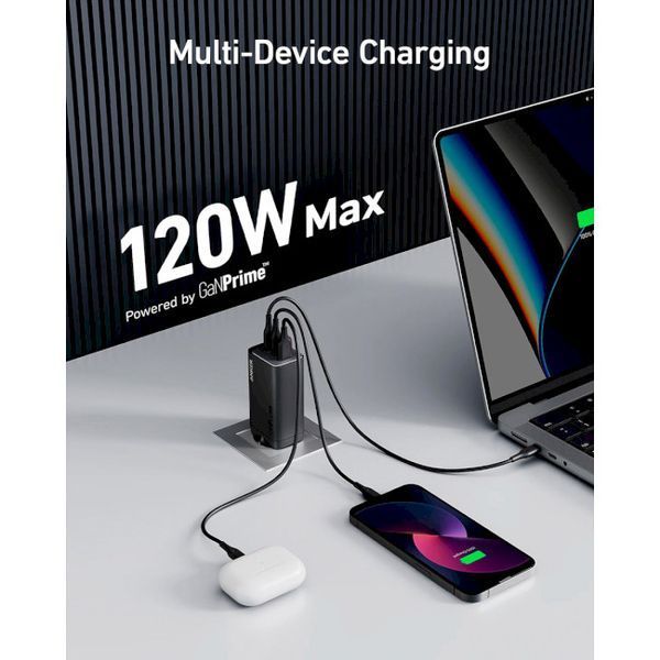 Мережевий зарядний пристрій Anker PowerPort 737 GaNPrime 120W 2xUSB Type-C, USB Type-A Black (A2148313) 544215 фото