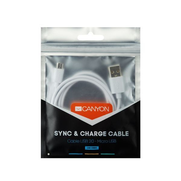 Кабель Canyon USB - MicroUSB (M/M) 1 м, White (CNE-USBM1W) 263532 фото