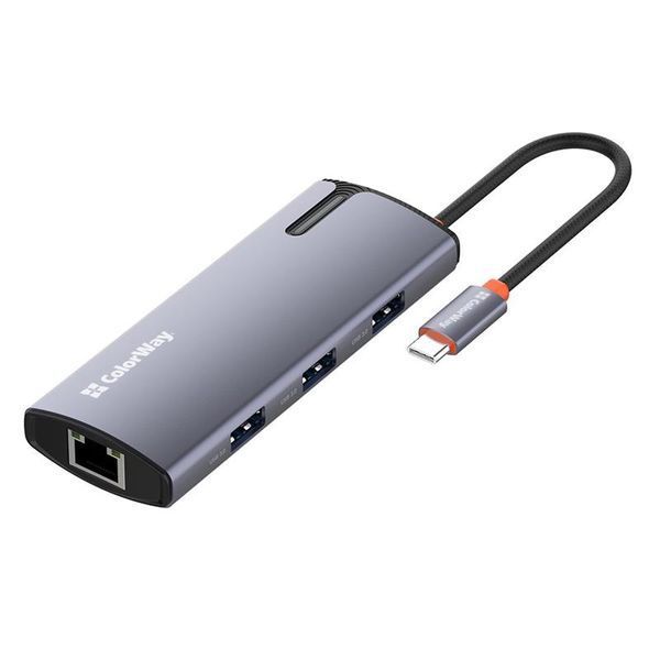 Док-станція СolorWay USB-C 6-в-1 Type C PD 100W/USB3.0х3/USB2.0/RJ45 (CW-HUB03) 523896 фото