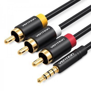 Кабель Vention 3.5 мм - 3хRCA (M/M), 2 м, Black (VAB-R07-B200) 507957 фото