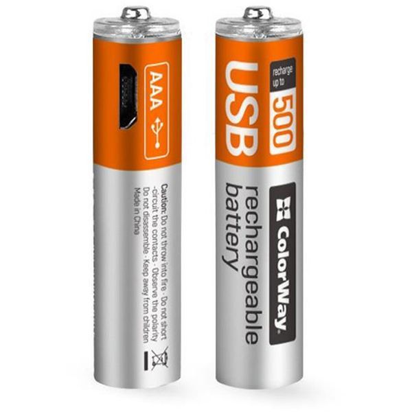 Акумулятор microUSB ColorWay (CW-UBAAA-01) AAA/HR03 Li-Pol 400 mAh BL 2шт 238570 фото