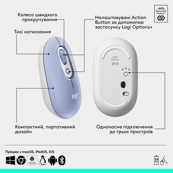 Миша бездротова Logitech Pop Mouse with Emoji Lilac (910-007414) 530292 фото