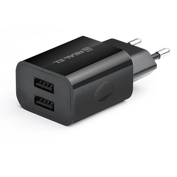 Мережевий зарядний пристрій REAL-EL CH-210 (2USB, 2.1A) Black 296268 фото