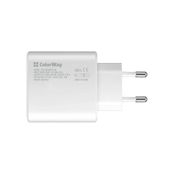Мережевий зарядний пристрій ColorWay Power Delivery Port PPS (1USB-Cx3A) (45W) White (CW-CHS034PD-WT) 355677 фото