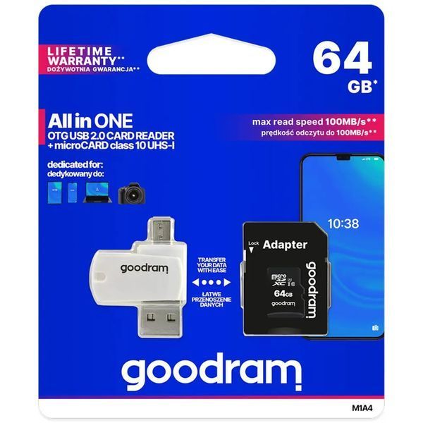 Карта пам`ятi MicroSDXC 64GB UHS-I Class 10 Goodram + SD-adapter + OTG Card reader (M1A4-0640R12) 244845 фото