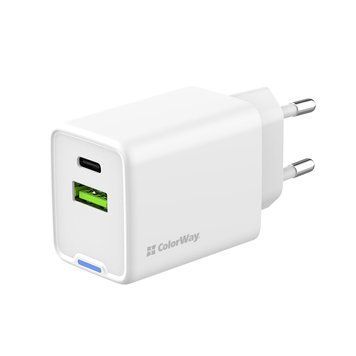 Мережевий зарядний пристрій ColorWay GaN Mini 45W PD Port PPS USB (Type-C PD + USB QC4.0) White (CW-CHS060PD-WT) 554654 фото