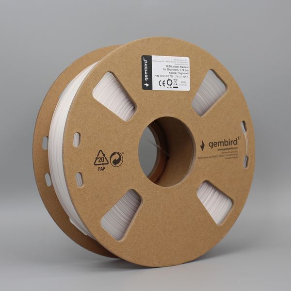 Філамент пластик Gembird для 3D-принтера 3DP-PETG 1.75 мм 1 кг, білий (3DP-PETG1.75-01-NAT) 559879 фото