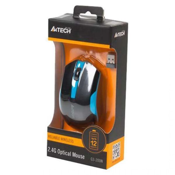 Миша бездротова A4Tech G3-200N Black/Blue USB V-Track 201638 фото