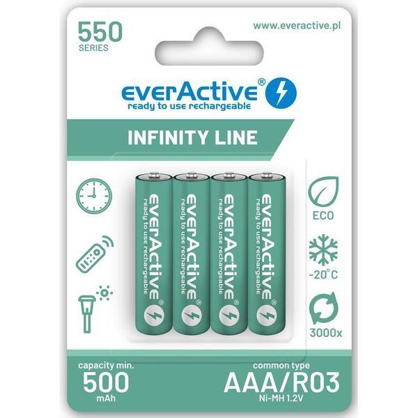 Акумулятор everActive AAA/HR03 Ni-MH 550mAh BL 4шт 508108 фото