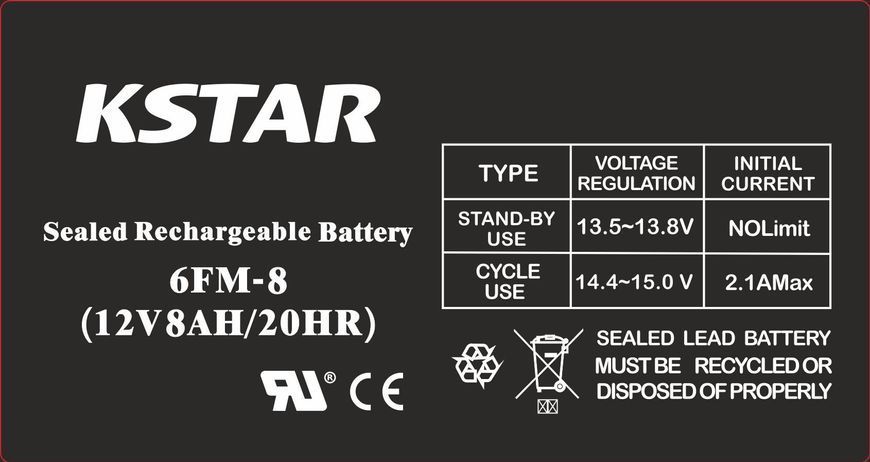 Акумуляторна батарея KSTAR 12V 8.0AH (6-FM-8) AGM 536909 фото