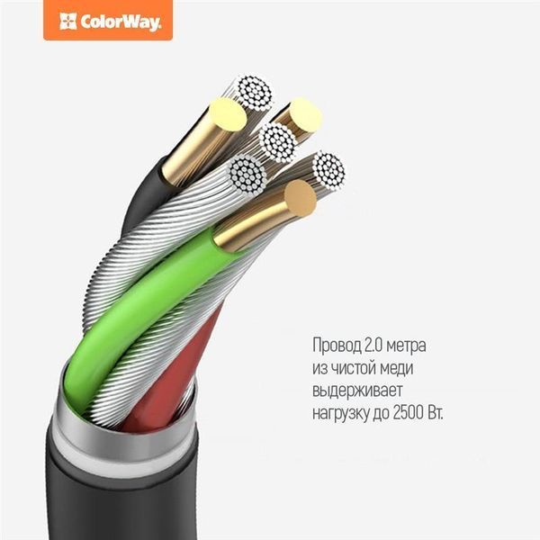 Фільтр живлення СolorWay (CW-CHE64B) 6 розеток, 4xUSB, 2м, Black 275216 фото