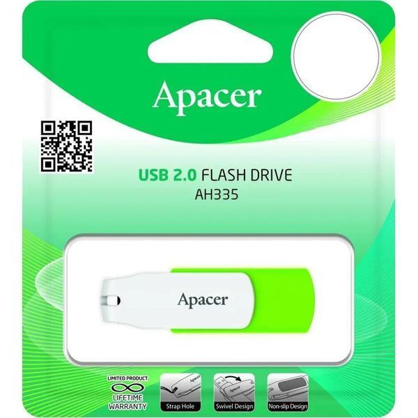 Флеш-накопичувач USB 64GB Apacer AH335 White/Green (AP64GAH335G-1) 254704 фото
