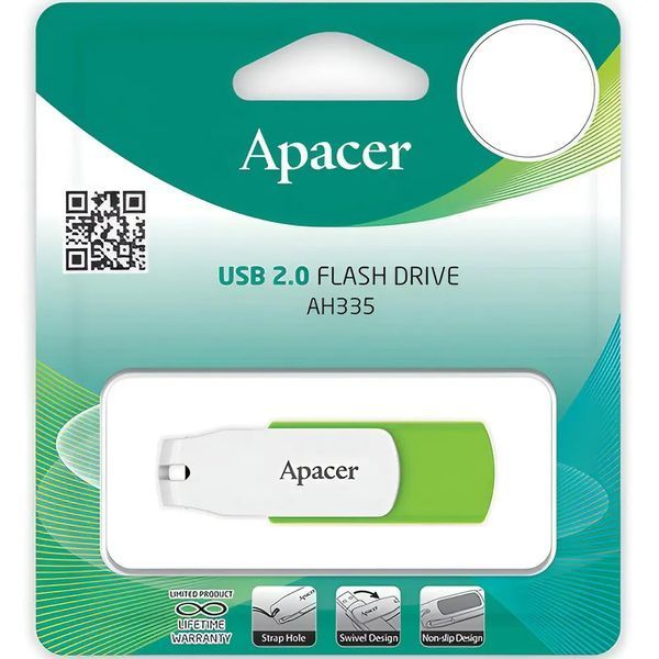 Флеш-накопичувач USB 32GB Apacer AH335 White/Green (AP32GAH335G-1) 254898 фото