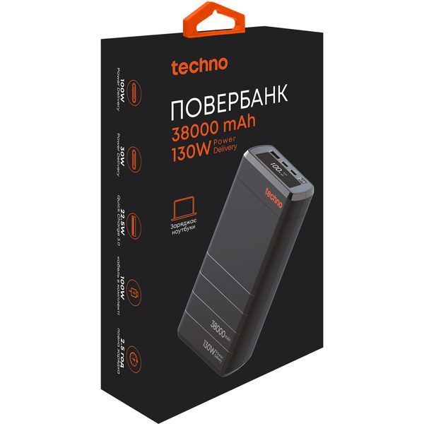 Універсальна мобільна батарея Techno PDC130 38000mAh PD 130W QC 3.0 Black 550408 фото
