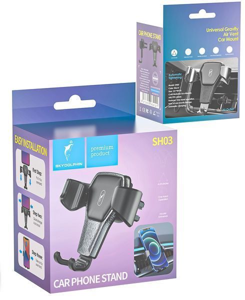 Тримач для смартфона SkyDolphin SH03 Gravity AirVent Black (SDAT-000087) 533365 фото