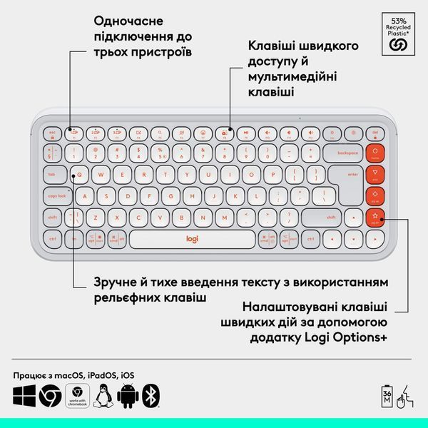 Клавiатура бездротова Logitech Pop Icon Keys Off White (920-013072) 530336 фото