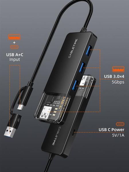 USB-хаб Cabletime CB03B USB Type-C 4-в-1 484147 фото