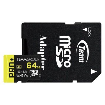 Карта пам`ятi MicroSDXC 64GB UHS-I/U3 Class 10 Team Pro+ R160/W55MB/s + SD-адаптер (TPPMSDX64GIA2V3003) 550331 фото