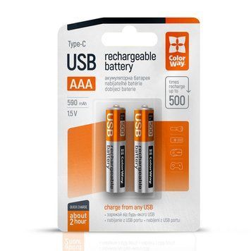 Акумулятор USB-C ColorWay (CW-UBAAA-09) AAA/HR03 Li-Pol 590 mAh BL 2шт 512011 фото