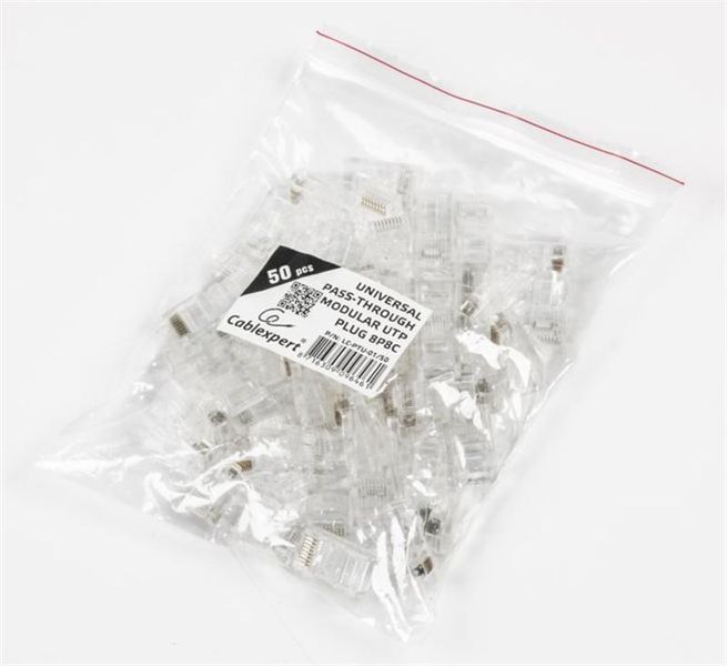 Конектор RJ 45 Cablexpert (LC-PTU-01/50) з наскрізними отворами (50 шт/уп) 204402 фото