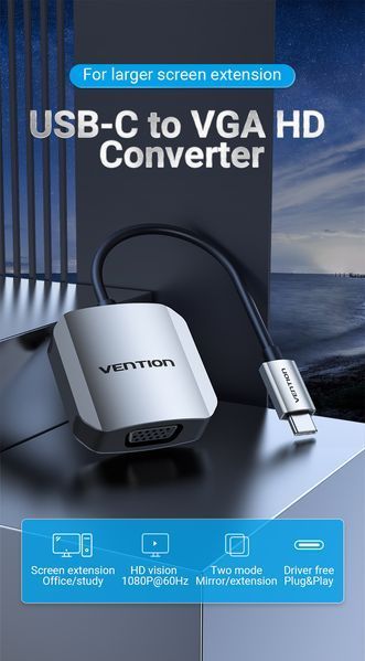 Перехідник Vention VGA - USB Type-C (F/M), 0.15 м (TDFHB) 372846 фото