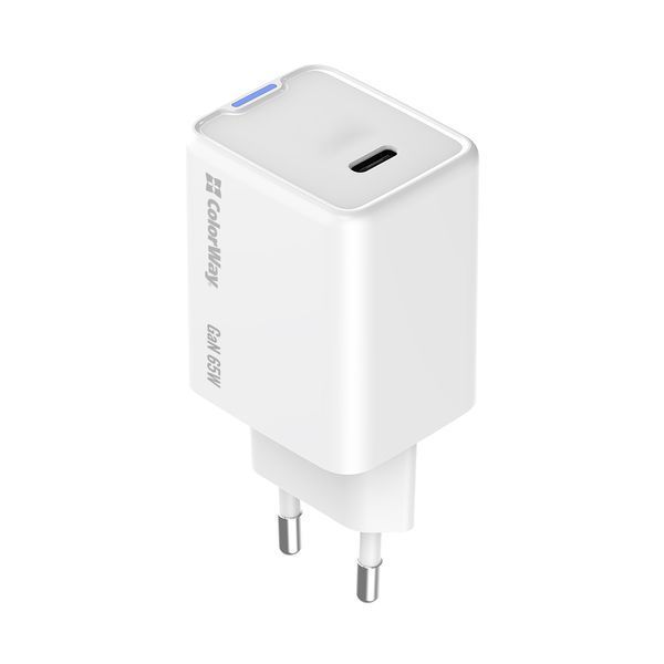 Мережевий зарядний пристрій ColorWay GaN Mini 65W PD Port PPS USB-C White (CW-CHS049PD-WT) 543184 фото