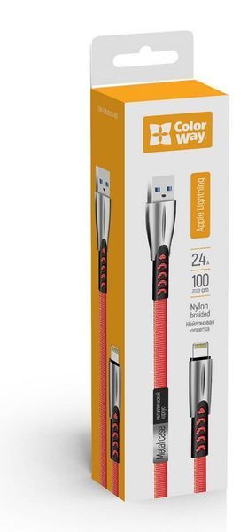 Кабель ColorWay USB - Lightning (M/M), 2.4 А, 1 м, Red (CW-CBUL010-RD) 305886 фото