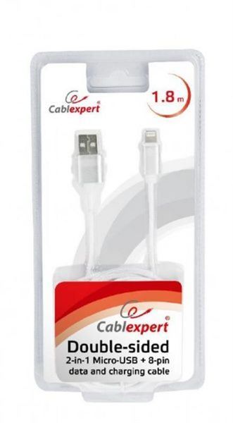 Кабель Cablexpert USB - Lightning + micro USB (M/M), 1.8 м, сірий (CCB-USB2AM-mU8P-6) 241077 фото