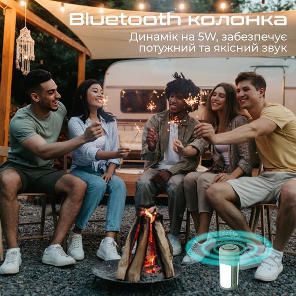 Ліхтарик кемпінговий Promate з Bluetooth колонкою та вбудованим повербанком на 6000 мАг Green (campmate-4) 558112 фото