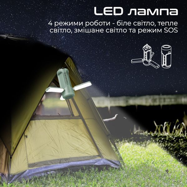 Ліхтарик кемпінговий Promate з Bluetooth колонкою та вбудованим повербанком на 6000 мАг Green (campmate-4) 558112 фото