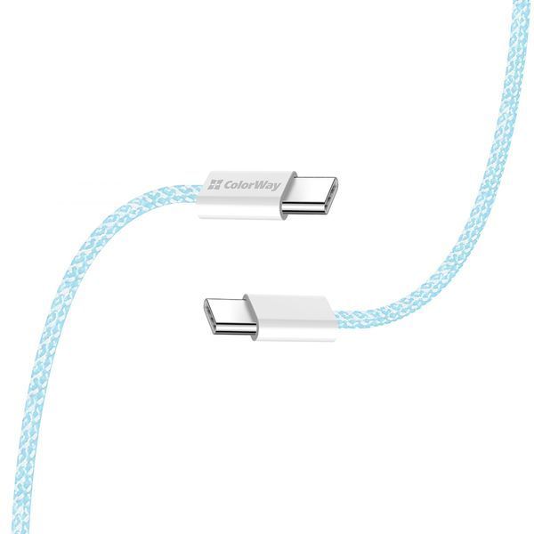 Кабель ColorWay USB Type-C + USB Type-C (M/M), 3.0 А, 1 м, Blue (CW-CBPDCC061-BL) 525064 фото