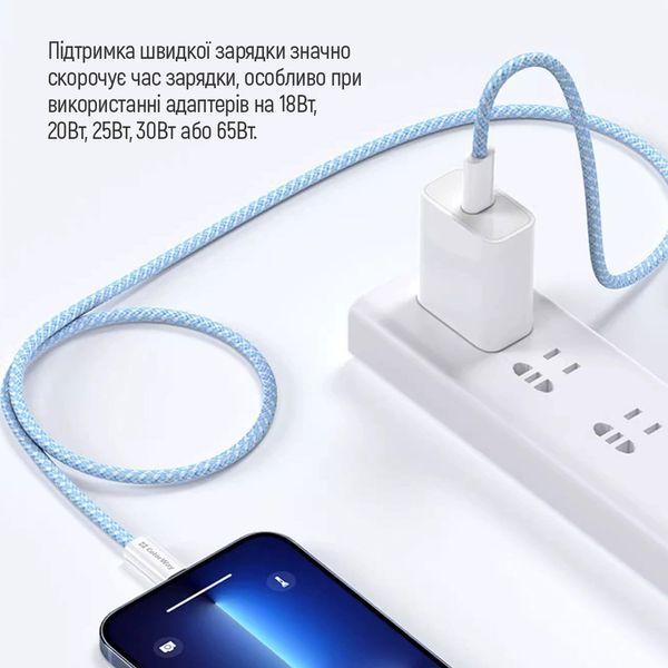 Кабель ColorWay USB Type-C + USB Type-C (M/M), 3.0 А, 1 м, Blue (CW-CBPDCC061-BL) 525064 фото
