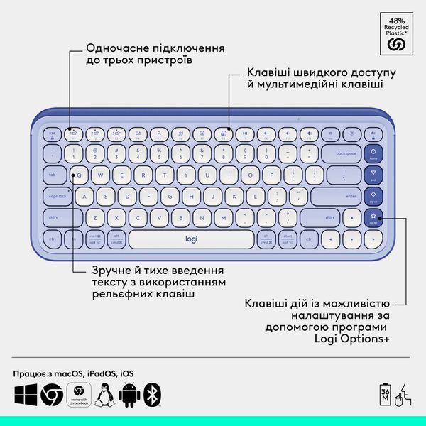 Комплект (клавіатура, миша) бездротовий Logitech Pop Icon Combo Lilac (920-013078) 530338 фото