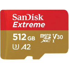 Карта пам`ятi MicroSDXC512GB C10 UHS-I SanDisk Extreme V30 U3 R190/W130MB/s + SD (SDSQXAV-512G-GN6MA)