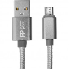 Кабель PowerPlant (CA912339) USB-microUSB, 1м, нейлон, металевий штекер, сірий