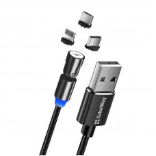 Кабель ColorWay USB - Lightning + micro USB + USB Type-C (M/M), Magnetic Rotation 540°, 2.4 А, 1 м, Black (CW-CBUU037-BK)