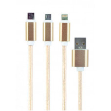 Кабель Cablexpert (CC-USB2-AM31-1M-G) USB BM - Lightning/MicroUSB/USB-C, 1м, золотистий