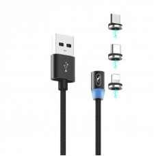 Кабель SkyDolphin S59KIT Magnetic USB - Lightning + microUSB + Type-C 1м, Black (SDUSB-000547)