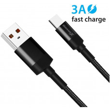 Кабель Grand-X USB-USB Type-C, 3A, Cu, 1м, Fast Сharge, Black (FC-03)