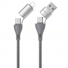 Кабель WK WDC-112 4-in-1 Type-C *2/IPH/USB, 1м Silver (6941027619254)