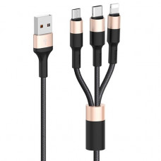 Кабель Hoco X26 XPress Charging 3in1 USB - Lightning/micro USB/USB-C, 2A, 1м, Black/Gold (K18769)